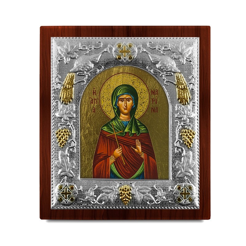 Ασημένια εικόνα ΑΓΙΑ ΜΑΡΙΝΑ-ΑΓΙΟΓΡΑΦΙΑ  19.5x17.5cm