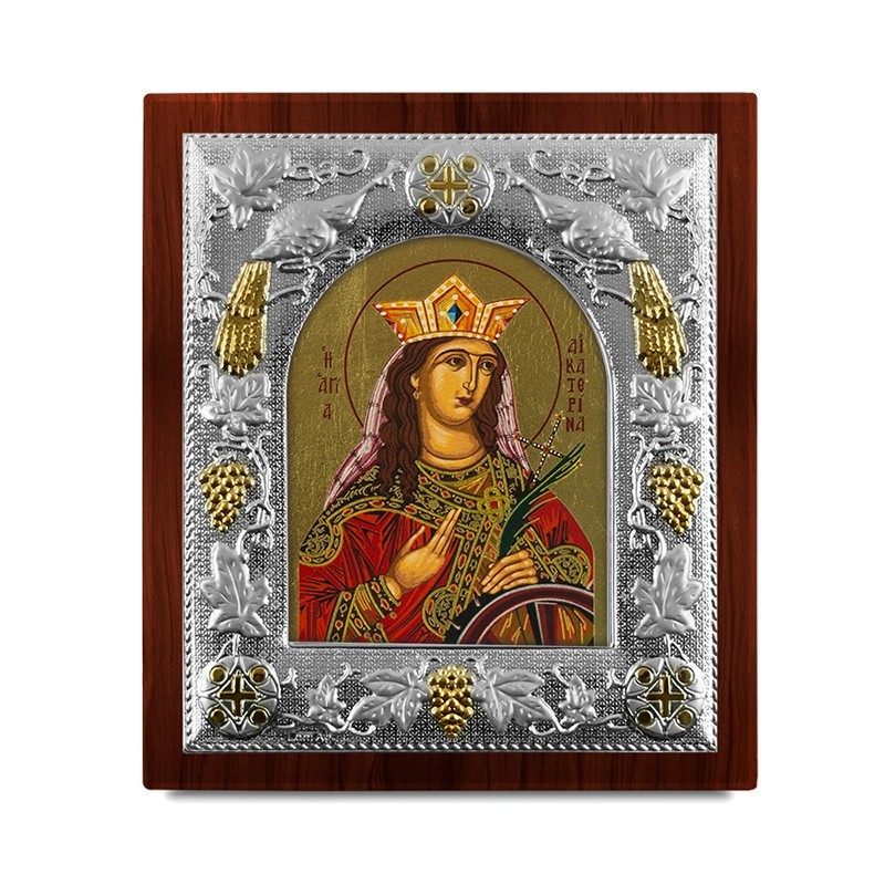 Ασημένια εικόνα ΑΓΙΑ ΑΙΚΑΤΕΡΙΝΗ-ΑΓΙΟΓΡΑΦΙΑ  27x24cm
