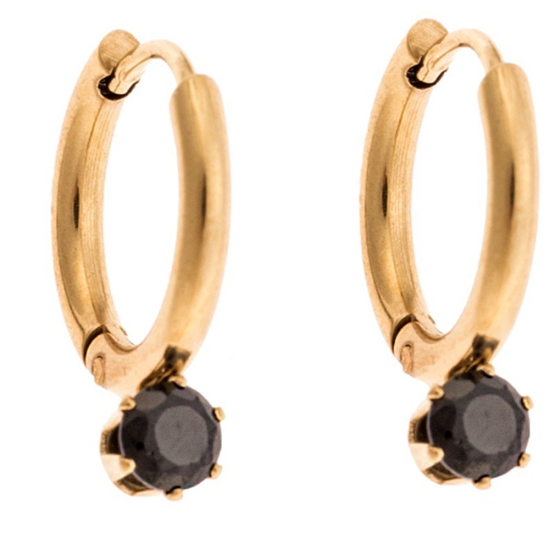 Σκουλαρίκια Γυναικεία SENZA Με Μαύρη Πέτρα από Επιχρυσωμένο Ατσάλι SSD4642GBK