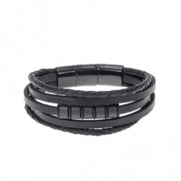 Βραχιόλι Senza Men`s Steel Black Leather Strap SSD4778BK