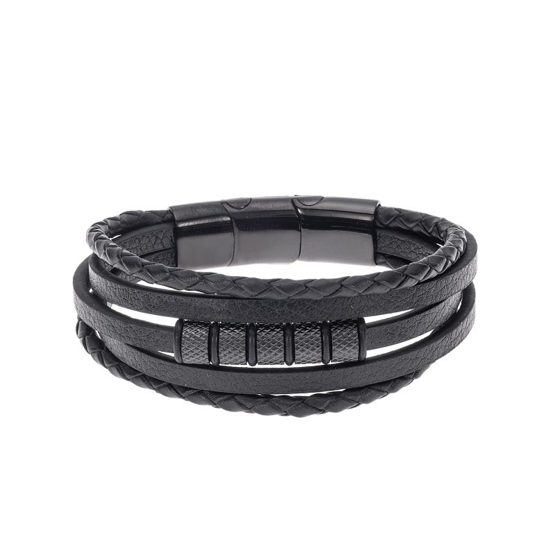 Βραχιόλι Senza Men`s Steel Black Leather Strap SSD4778BK
