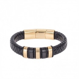 Βραχιόλι Senza Men`s Steel Black Leather Strap SSD4971GBK