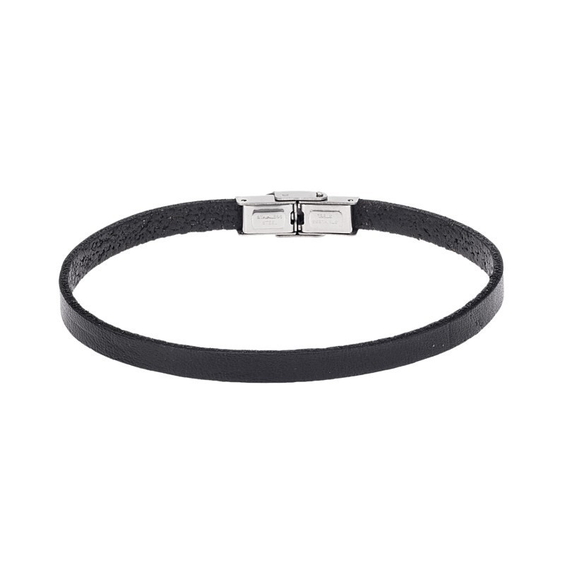 Βραχιόλι Senza Men`s Steel Black Leather Strap SSD4995-1BK