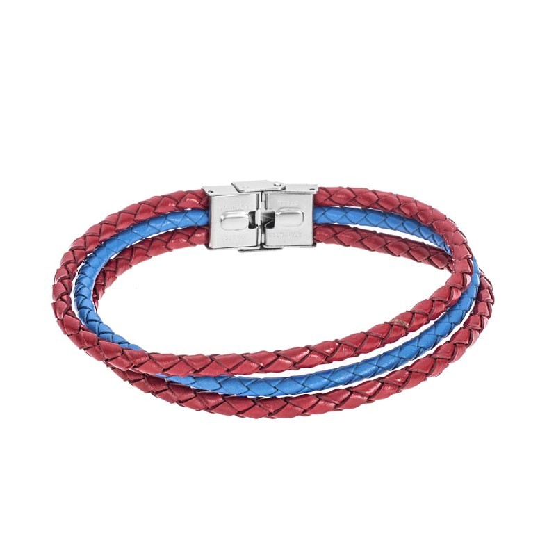 Βραχιόλι Senza Men`s Steel Red και  Blue Leather Strap SSD4998-4