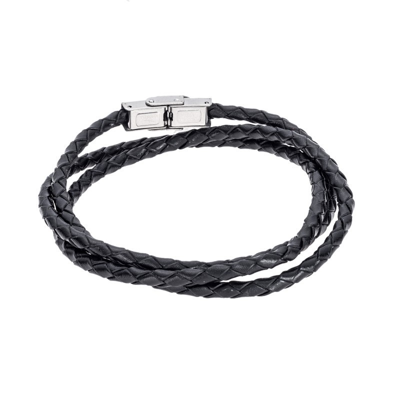 Βραχιόλι Senza Men`s Steel Black Leather Strap SSD5000BK