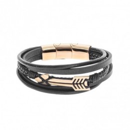 Βραχιόλι Senza Men`s Steel Black Leather Strap SSD5135GBK