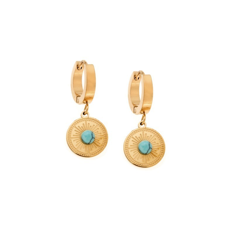 Σκουλαρίκια Γυναικεία SENZA κρεμαστά με τυρκουάζ πέτρα από επιχρυσωμένο Ατσάλι SSD5146GTQ