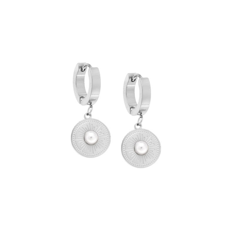 Σκουλαρίκια Γυναικεία SENZA κρεμαστά με λευκή περλίτσα από Ατσάλι SSD5146SR