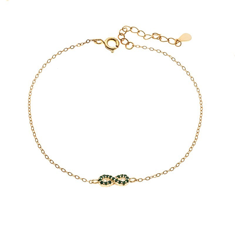 Βραχιόλι SENZA Άπειρο Gold Plated Ασήμι 925 Double Face Πράσινο SSR4449GGN
