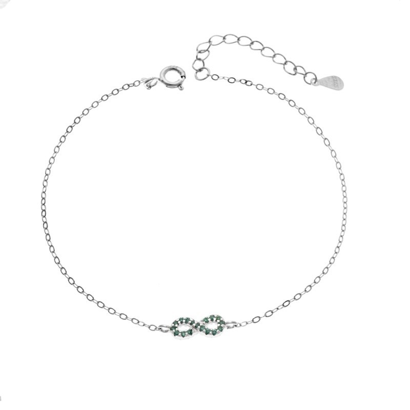 Βραχιόλι SENZA Άπειρο Rhodium Plated Ασήμι 925 Double Face Green SSR4449SGN