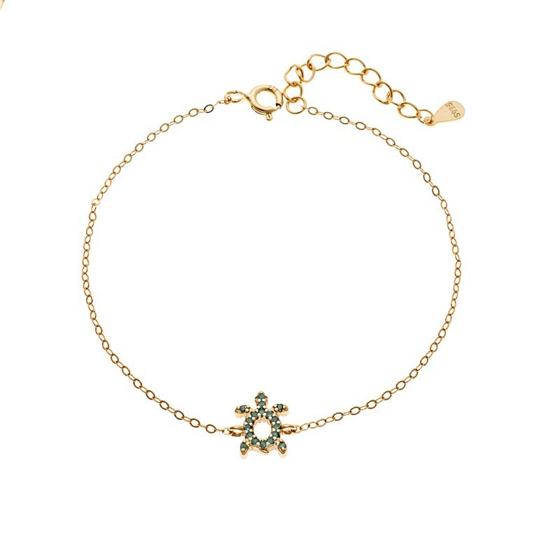 Βραχιόλι SENZA Χελώνα Gold Plated Ασήμι 925 Double Face Green SSR4450GGN