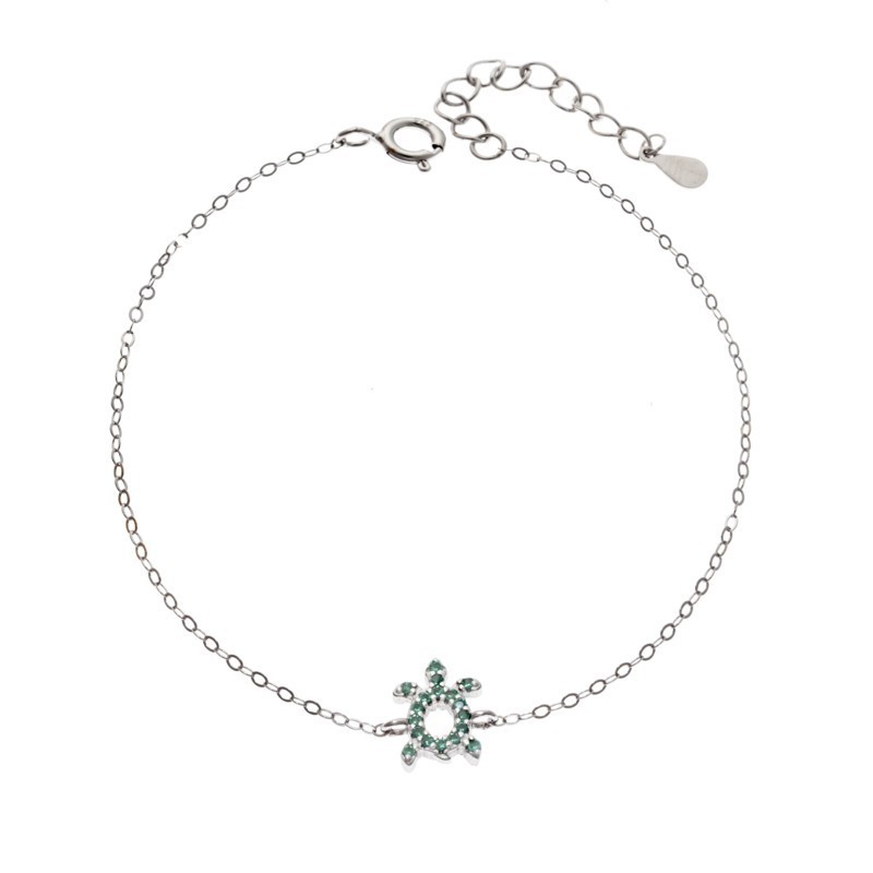 Βραχιόλι SENZA Χελώνα Rhodium Plated Ασήμι 925 Double Face Green SSR4450SGN