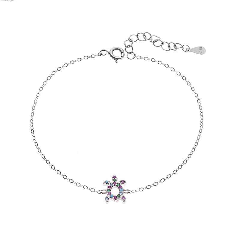 Βραχιόλι SENZA Χελώνα Rhodium Plated Ασήμι 925 Double Face Rainbow SSR4450SMU