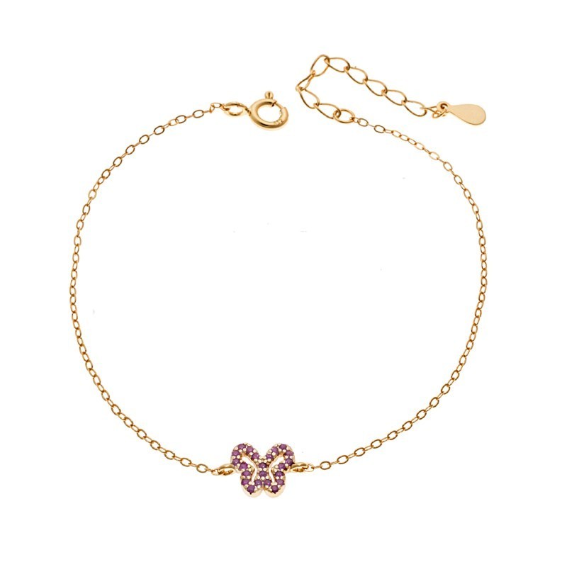 Βραχιόλι SENZA Πεταλούδα Gold Plated Ασήμι 925 Double Face Fouchsia SSR4451GFU