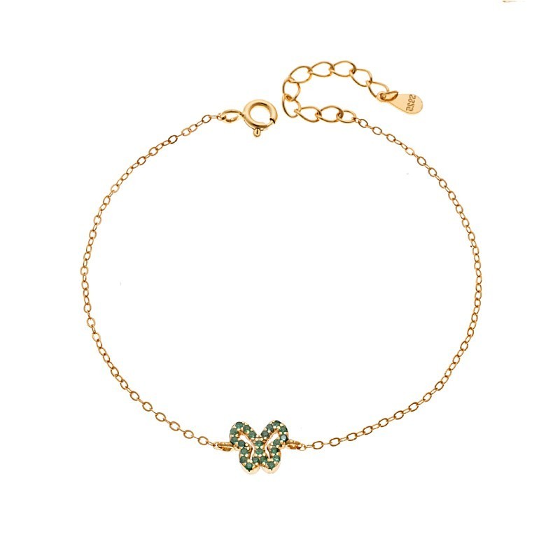 Βραχιόλι SENZA Πεταλούδα Gold Plated Ασήμι 925 Double Face Green SSR4451GGN