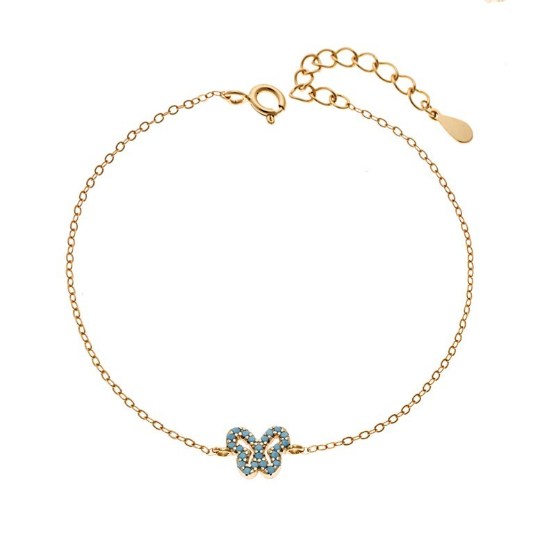 Βραχιόλι SENZA Πεταλούδα Gold Plated Ασήμι 925 Double Face Turquoise SSR4451GTQ