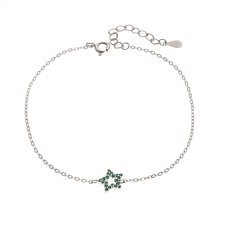 Βραχιόλι SENZA Αστεράκι Rhodium Plated Ασήμι 925 Double Face Green SSR4452SGN