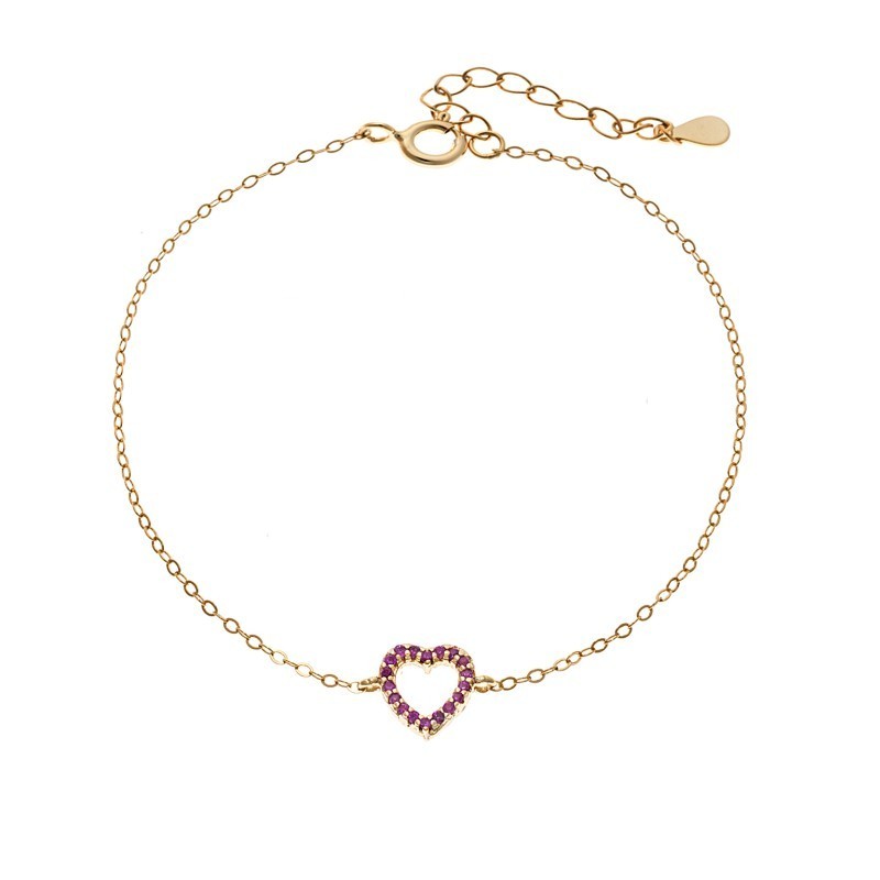 Βραχιόλι SENZA Καρδιά Gold Plated Ασήμι 925 Double Face Fouchsia SSR4453GFU