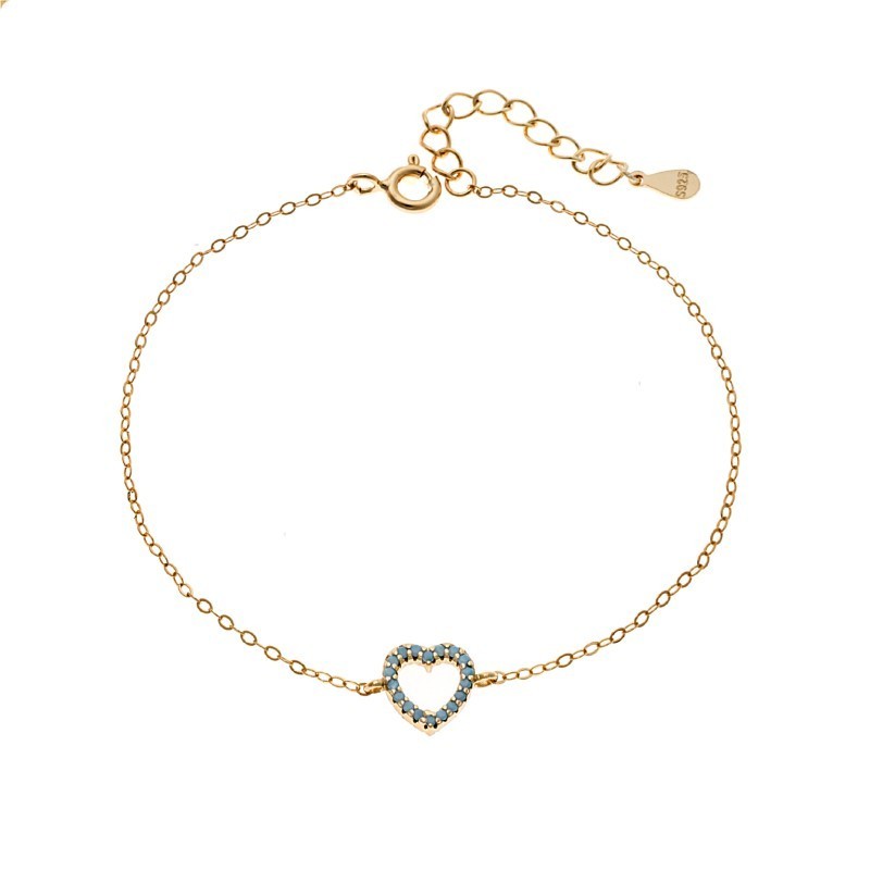 Βραχιόλι SENZA Καρδιά Gold Plated Ασήμι 925 Double Face Turquoise SSR4453GTQ