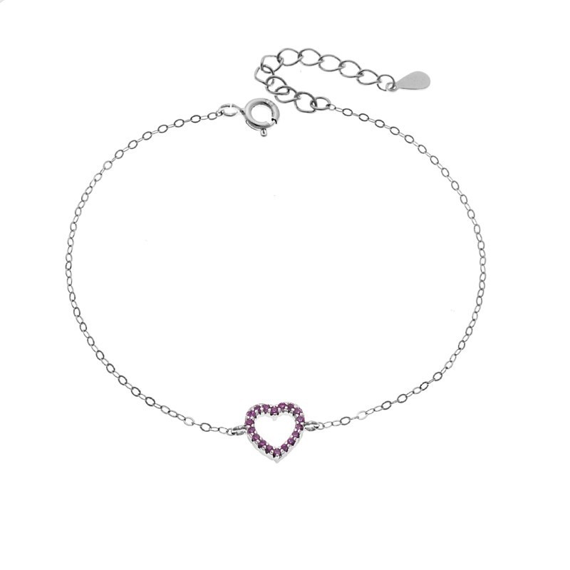 Βραχιόλι SENZA Καρδιά Rhodium Plated Ασήμι 925 Double Face Fouchsia SSR4453SFU