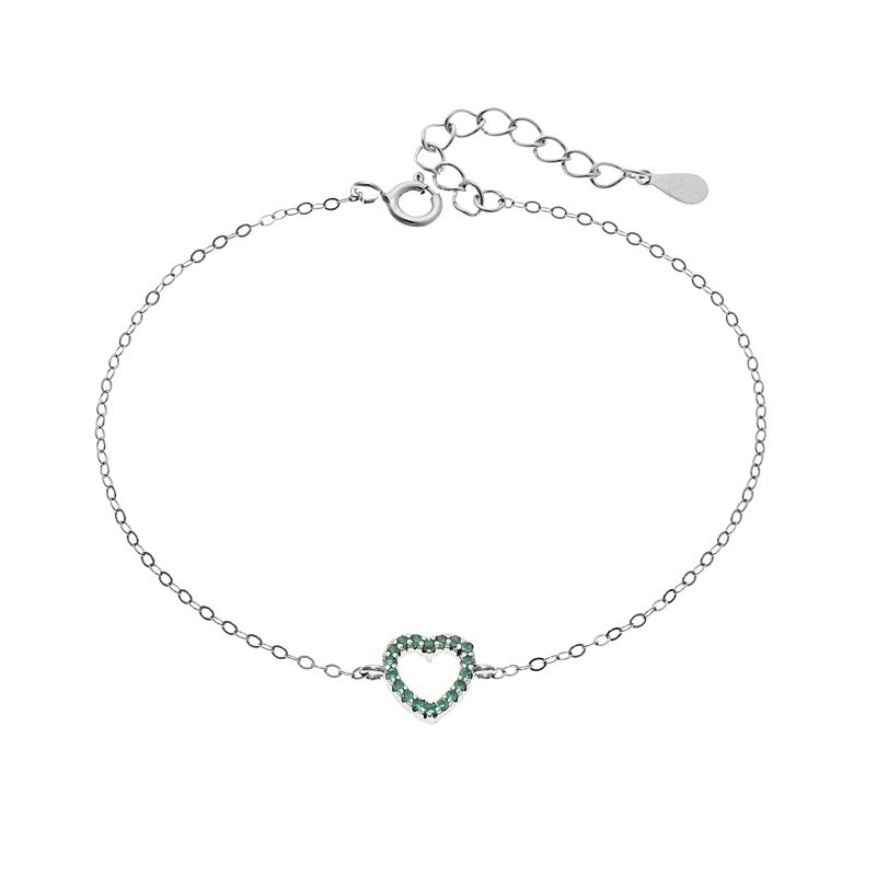 Βραχιόλι SENZA Καρδιά Rhodium Plated Ασήμι 925 Double Face Green SSR4453SGN