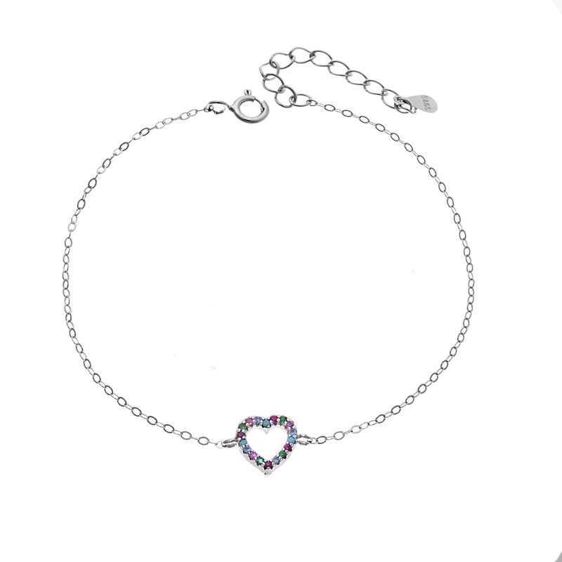 Βραχιόλι SENZA Καρδιά Rhodium Plated Ασήμι 925 Double Face Rainbow SSR4453SMU