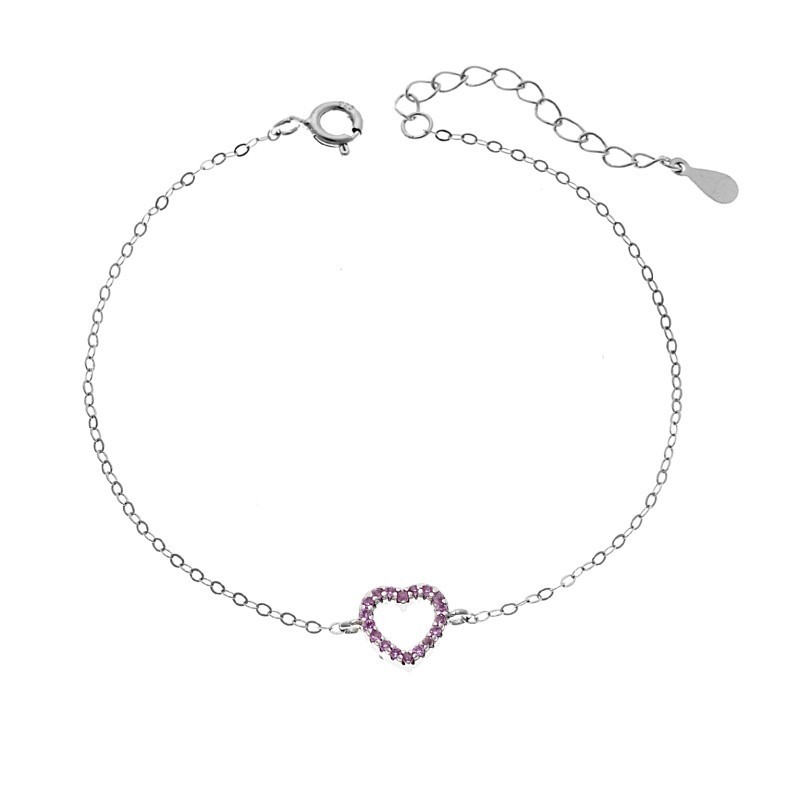 Βραχιόλι SENZA Καρδιά Rhodium Plated Ασήμι 925 Double Face Pink SSR4453SPK