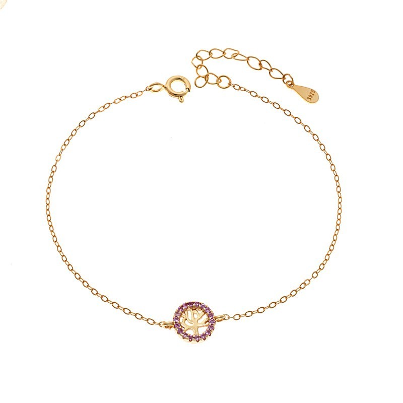 Βραχιόλι SENZA Δέντρο της Ζωής Gold Plated Ασήμι 925 Double Face Pink SSR4454GPK