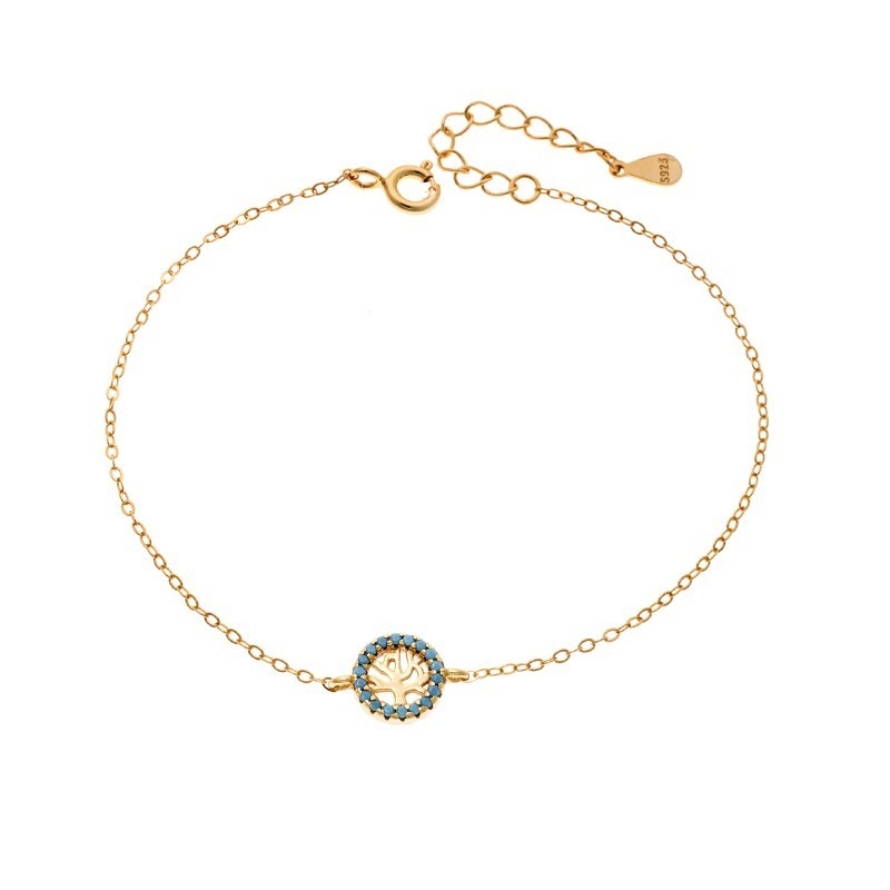 Βραχιόλι SENZA Δέντρο της Ζωής Gold Plated Ασήμι 925 Double Face Turquoise SSR4454GTQ