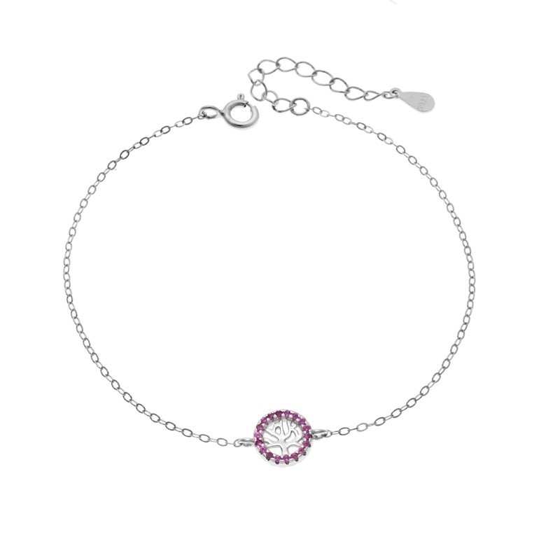 Βραχιόλι SENZA Δέντρο της Ζωής Rhodium Plated Ασήμι 925 Double Face Fouchsia SSR4454SFU
