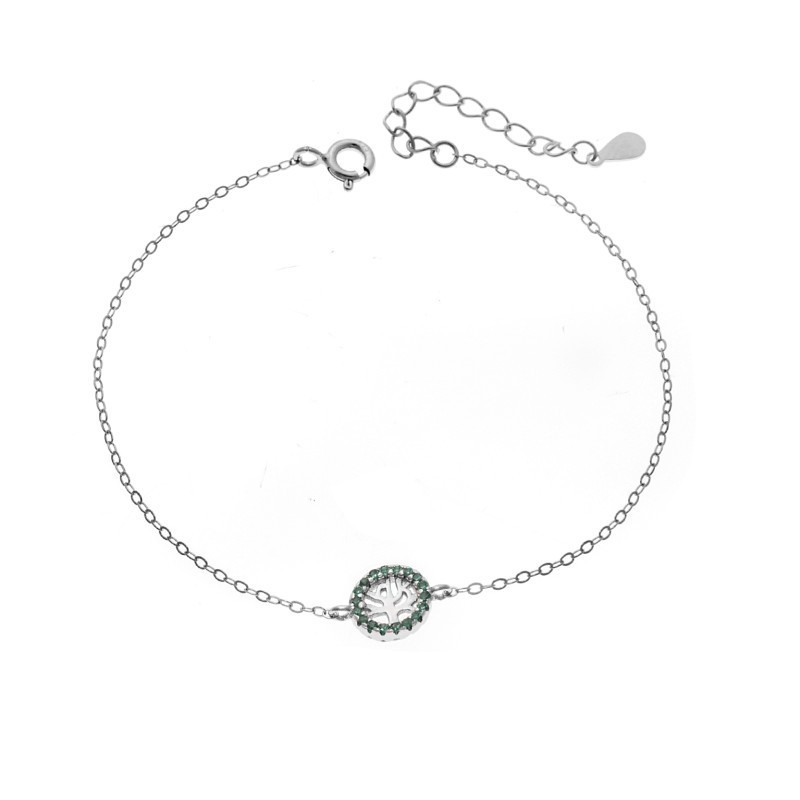 Βραχιόλι SENZA Δέντρο της Ζωής Rhodium Plated Ασήμι 925 Double Face Green SSR4454SGN