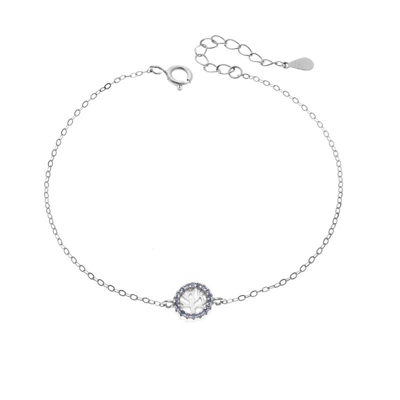 Βραχιόλι SENZA Δέντρο της Ζωής Rhodium Plated Ασήμι 925 Double Face Light Blue SSR4454SLB