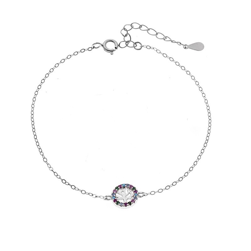 Βραχιόλι SENZA Δέντρο της Ζωής Rhodium Plated Ασήμι 925 Double Face Rainbow SSR4454SMU