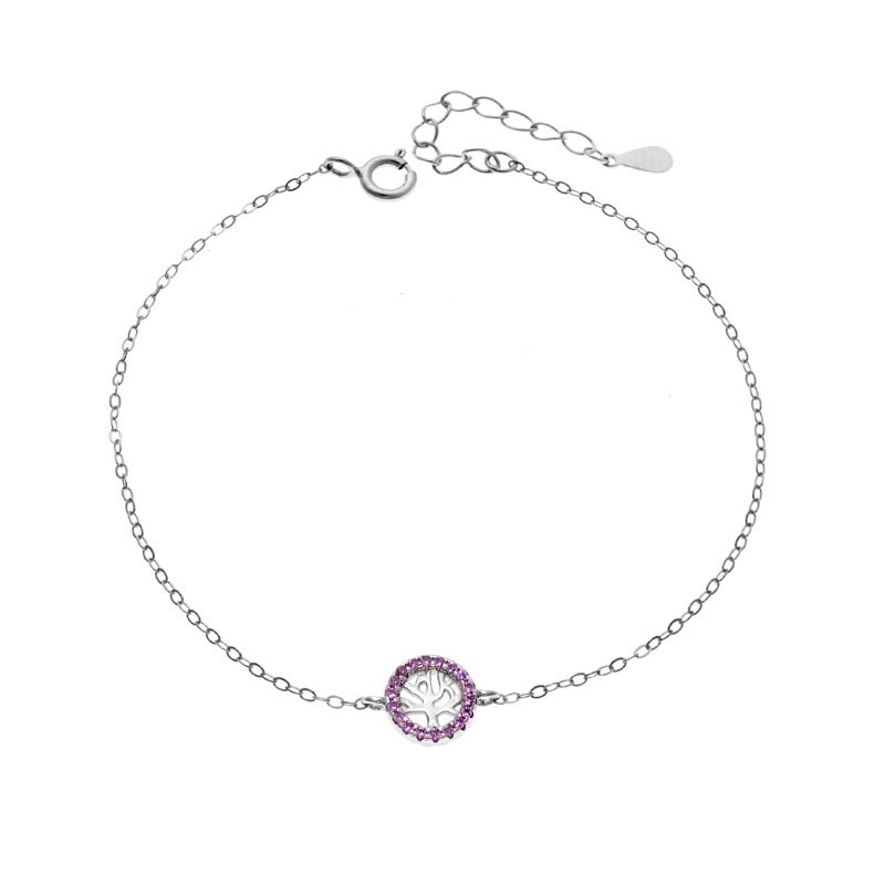 Βραχιόλι SENZA Δέντρο της Ζωής Rhodium Plated Ασήμι 925 Double Face Pink SSR4454SPK