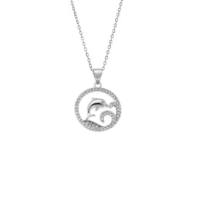 Κολιέ SENZA Rhodium Plated Ασήμι 925 Δελφίνι σε Κύκλο SSR4387SR