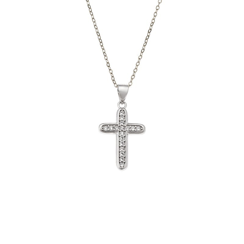 Κολιέ SENZA Rhodium Plated Ασήμι 925 Σταυρός SSR4388SR