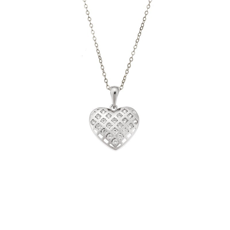 Κολιέ SENZA Rhodium Plated Ασήμι 925 Καρδιά με Ζιργκόν SSR4389SR