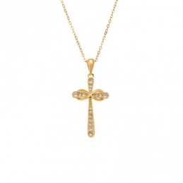 Κολιέ SENZA Gold Plated Ασήμι 925 Σταυρός με Ζιργκόν SSR4390GD