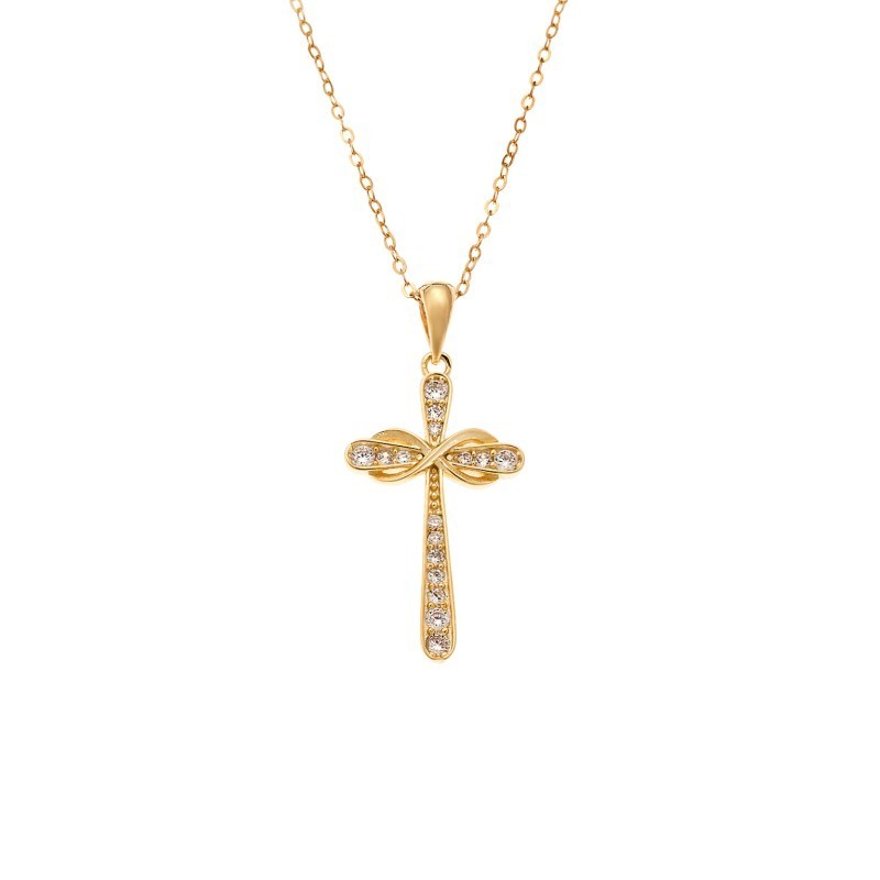 Κολιέ SENZA Gold Plated Ασήμι 925 Σταυρός με Ζιργκόν SSR4390GD