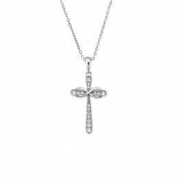 Κολιέ SENZA Rhodium Plated Ασήμι 925 Σταυρός με Ζιργκόν SSR4390SR