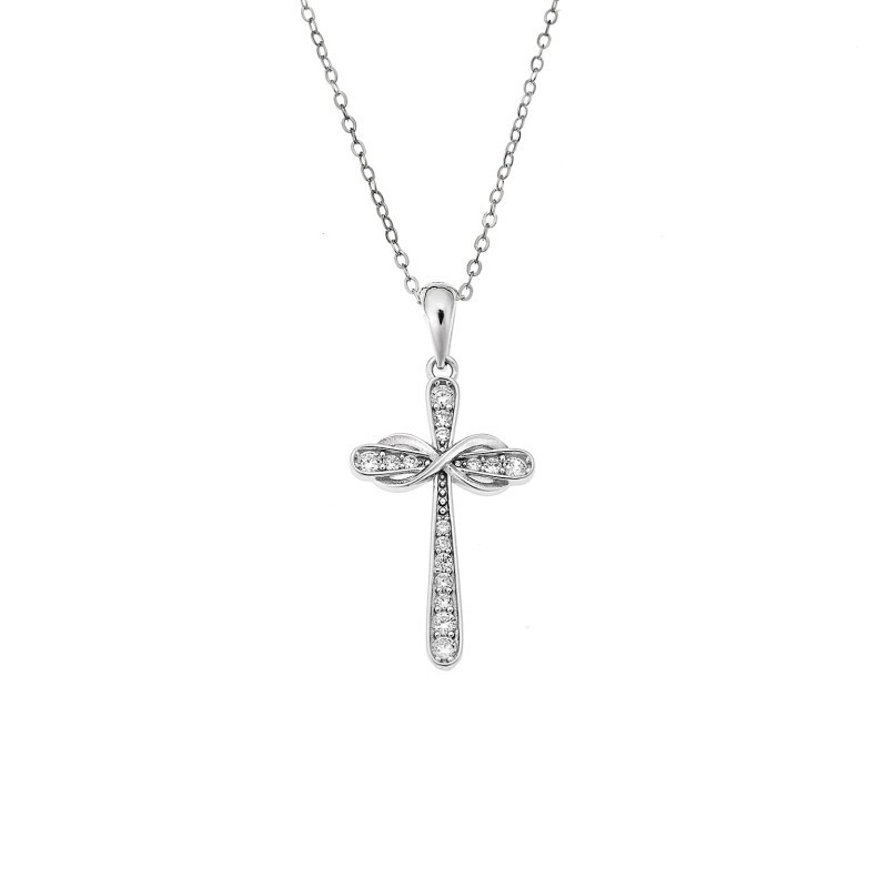 Κολιέ SENZA Rhodium Plated Ασήμι 925 Σταυρός με Ζιργκόν SSR4390SR
