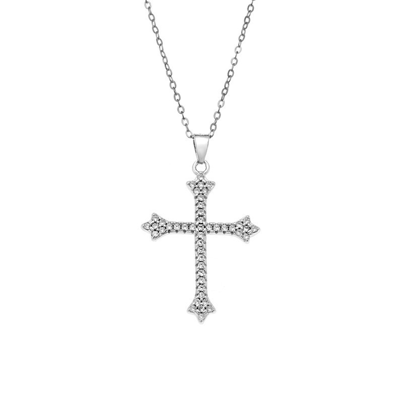 Κολιέ SENZA Rhodium Plated Ασήμι 925 Σταυρός με Ζιργκόν SSR4392SR