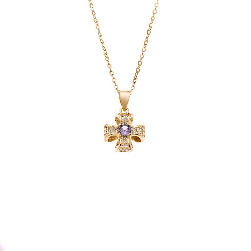 Κολιέ SENZA Gold Plated Ασήμι 925 Σταυρός με Ζιργκόν SSR4396GD