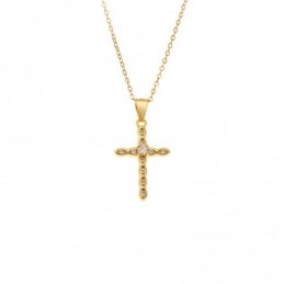 Κολιέ SENZA Gold Plated Ασήμι 925 Σταυρός με Ζιργκόν SSR4398GD