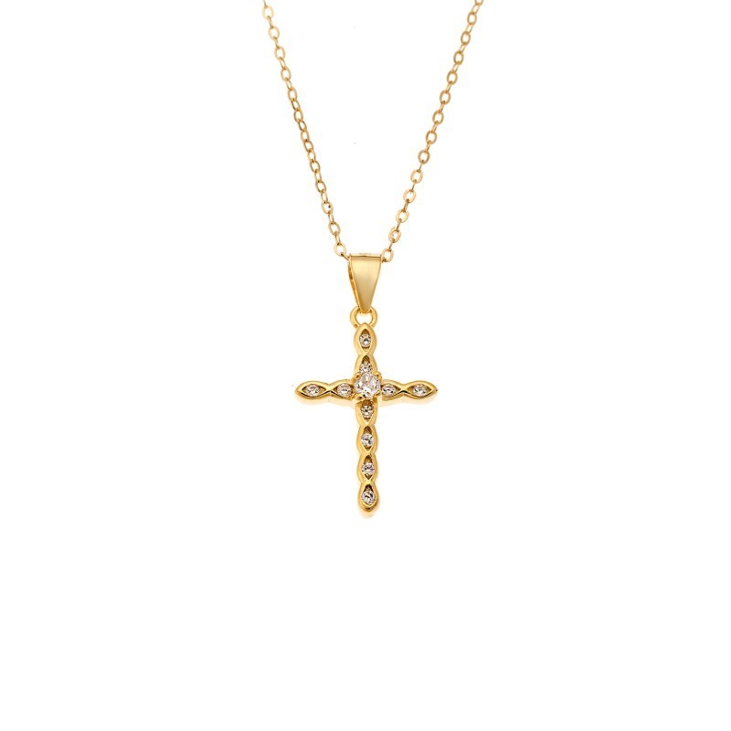 Κολιέ SENZA Gold Plated Ασήμι 925 Σταυρός με Ζιργκόν SSR4398GD