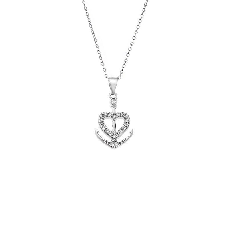 Κολιέ SENZA Rhodium Plated Ασήμι 925 Άγκυρα με Καρδιά SSR4399SR