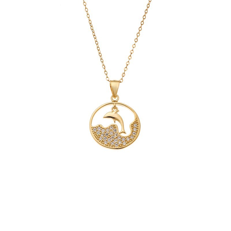 Κολιέ SENZA Gold Plated Ασήμι 925 Δελφίνι σε Κύκλο με Ζιργκόν SSR4402GD