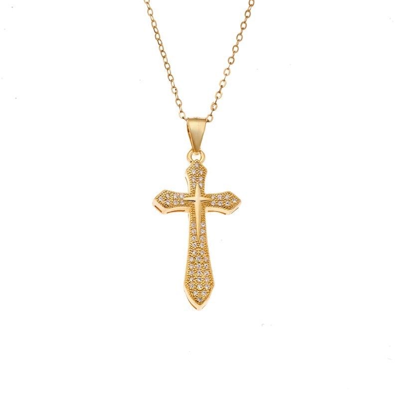 Κολιέ SENZA Gold Plated Ασήμι 925 Σταυρός με Ζιργκόν SSR4404GD