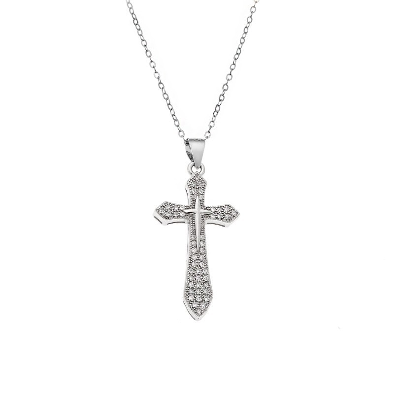 Κολιέ SENZA Rhodium Plated Ασήμι 925 Σταυρός με Ζιργκόν SSR4404SR
