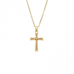 Κολιέ SENZA Gold Plated Ασήμι 925 Σταυρός με Ζιργκόν SSR4405GD